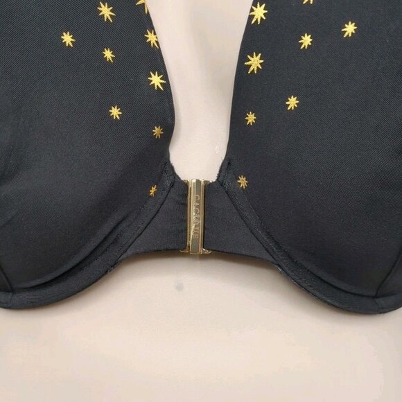 Cacique Lane Bryant Womens Bra Boost Plunge U/W Front Close 50D Black Gold Stars - Picture 4 of 8